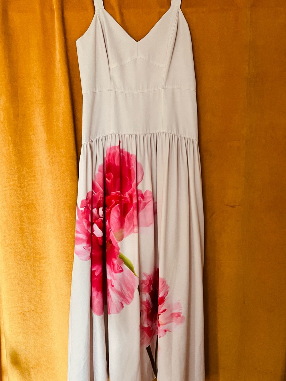 Off-White Express Midi Dress with Large Pink Flowers Size Small